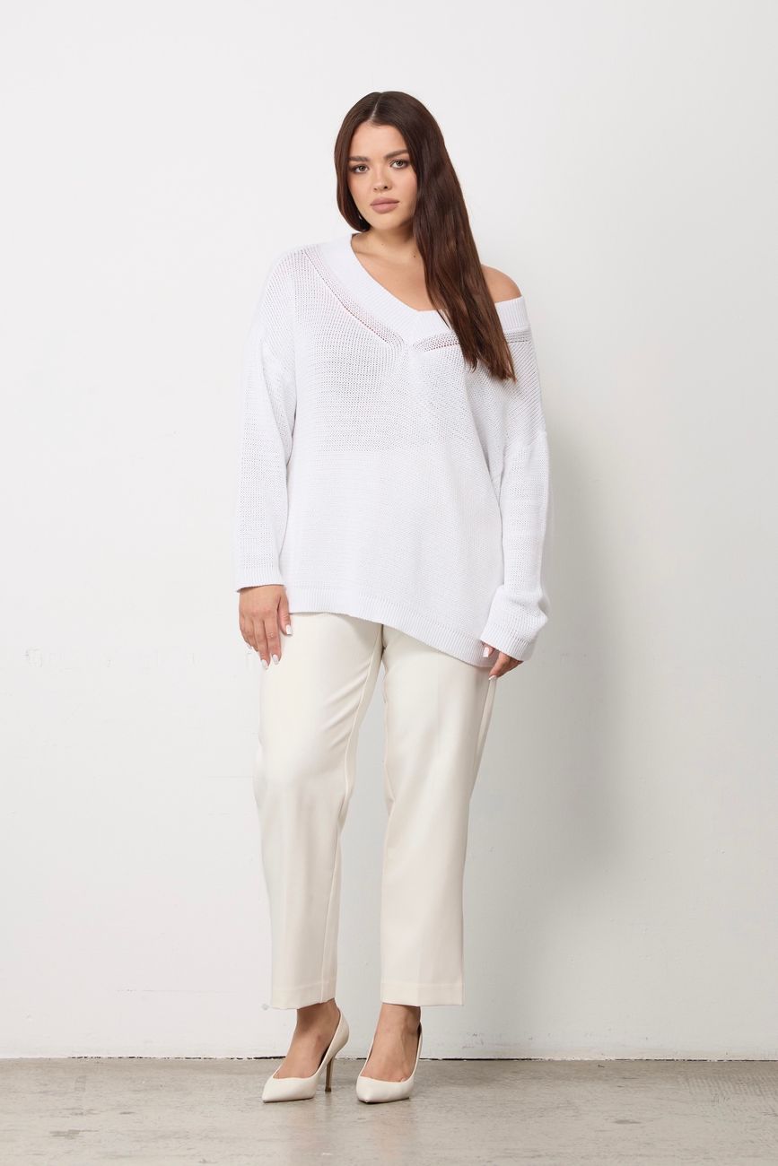 Джемпер вязаный на одно плечо, белый