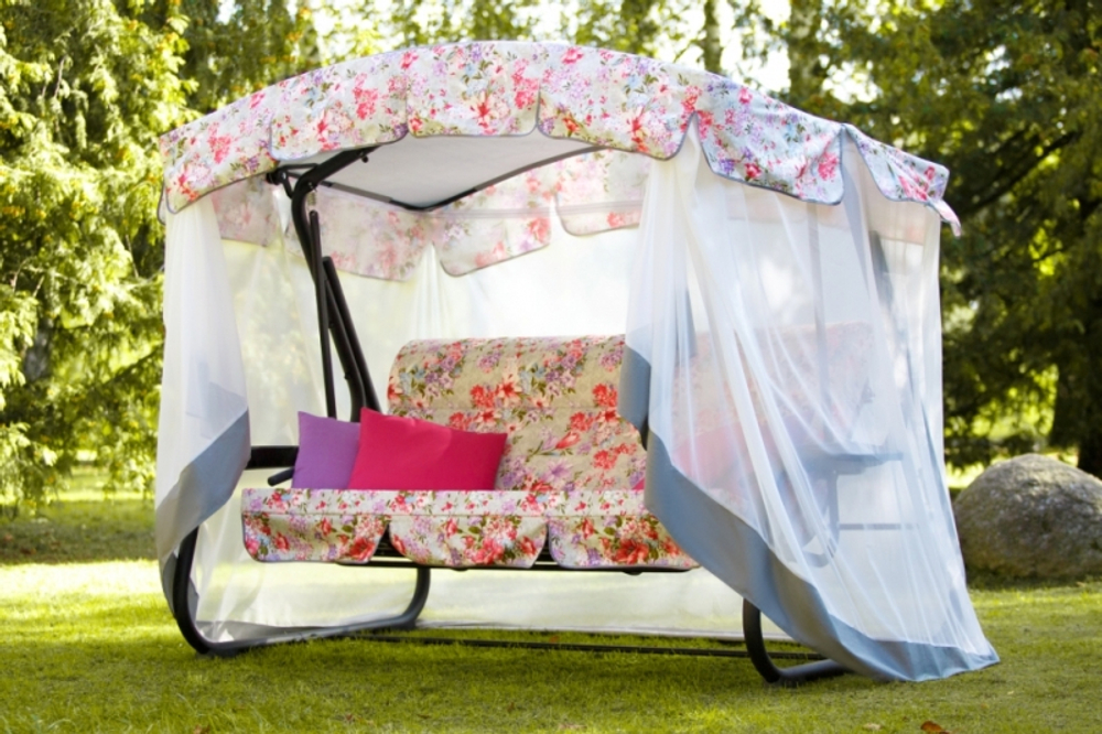 Качели садовые OLSA 3-х местные Турин Премиум FLOWER(каркас антрацит, м/э разноцветный рис.цветы)2 уп.