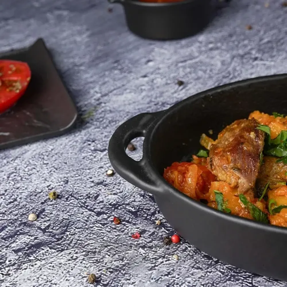 Блюдо овальное 22,5*15 см h4 см 500 мл с ручками Smooth Black Raw Stellar P.L. Proff Cuisine [1]