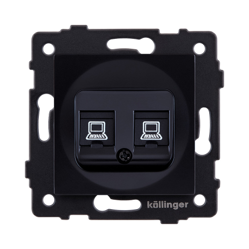 Розетка двойная Ethernet RJ45 Cat.6, черный Kollinger REA-019BK для Aspekt, Eleganz, Reflex