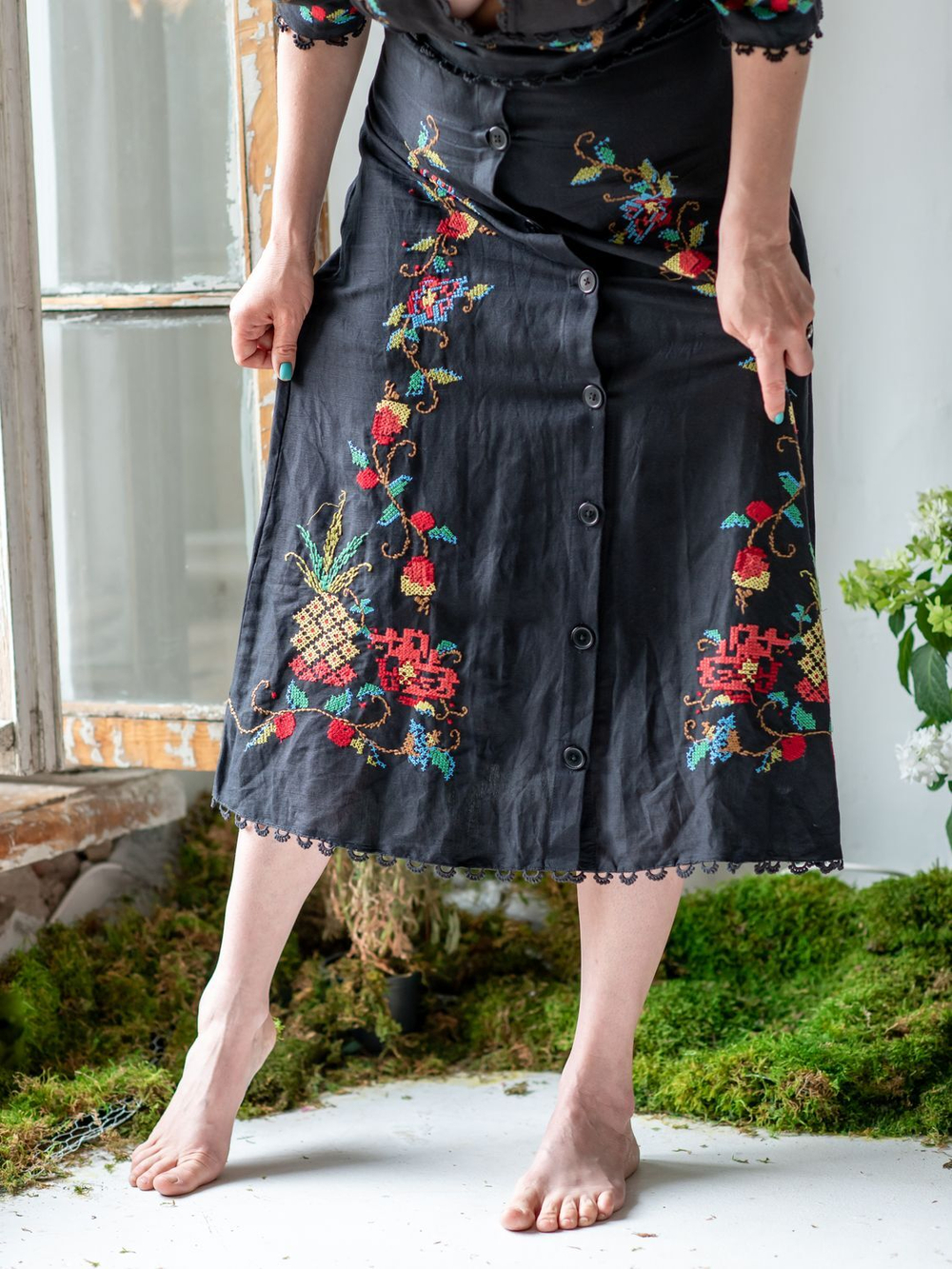 Бохо платье черное с вышивкой