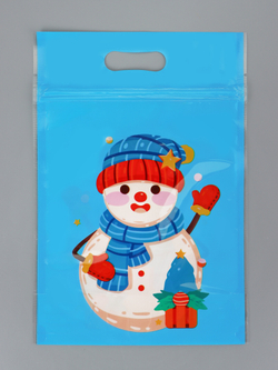 Пакет подарочный, с zip-lock застежкой, "Снеговик и его друзья", 15х22см МИКС   10894511