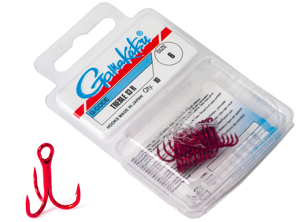 Крючки-тройники Gamakatsu 13R TREBLE HOOKS RED разм. 06 10шт.