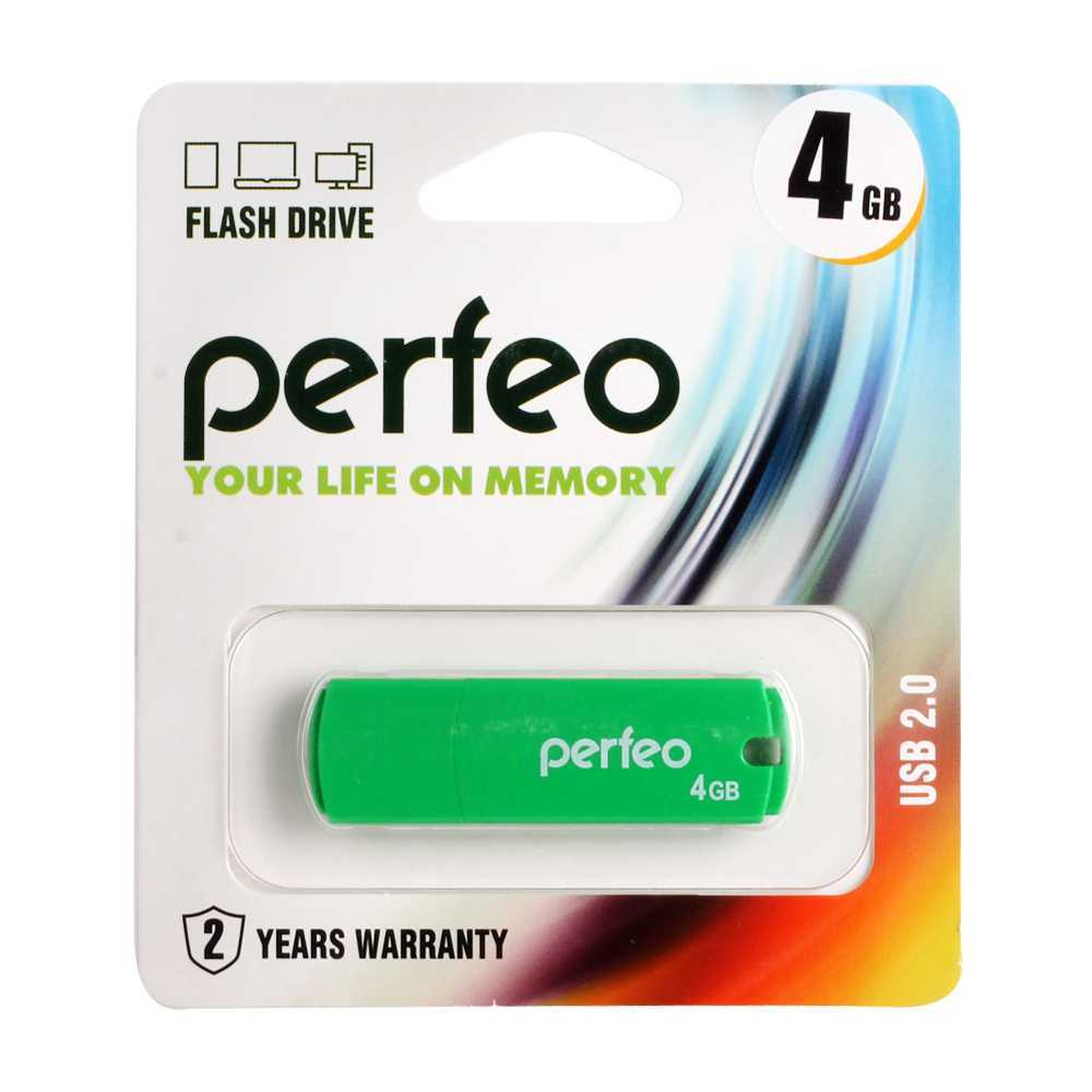 USB Флешка 4GB Perfeo C05, USB 2.0, зеленая