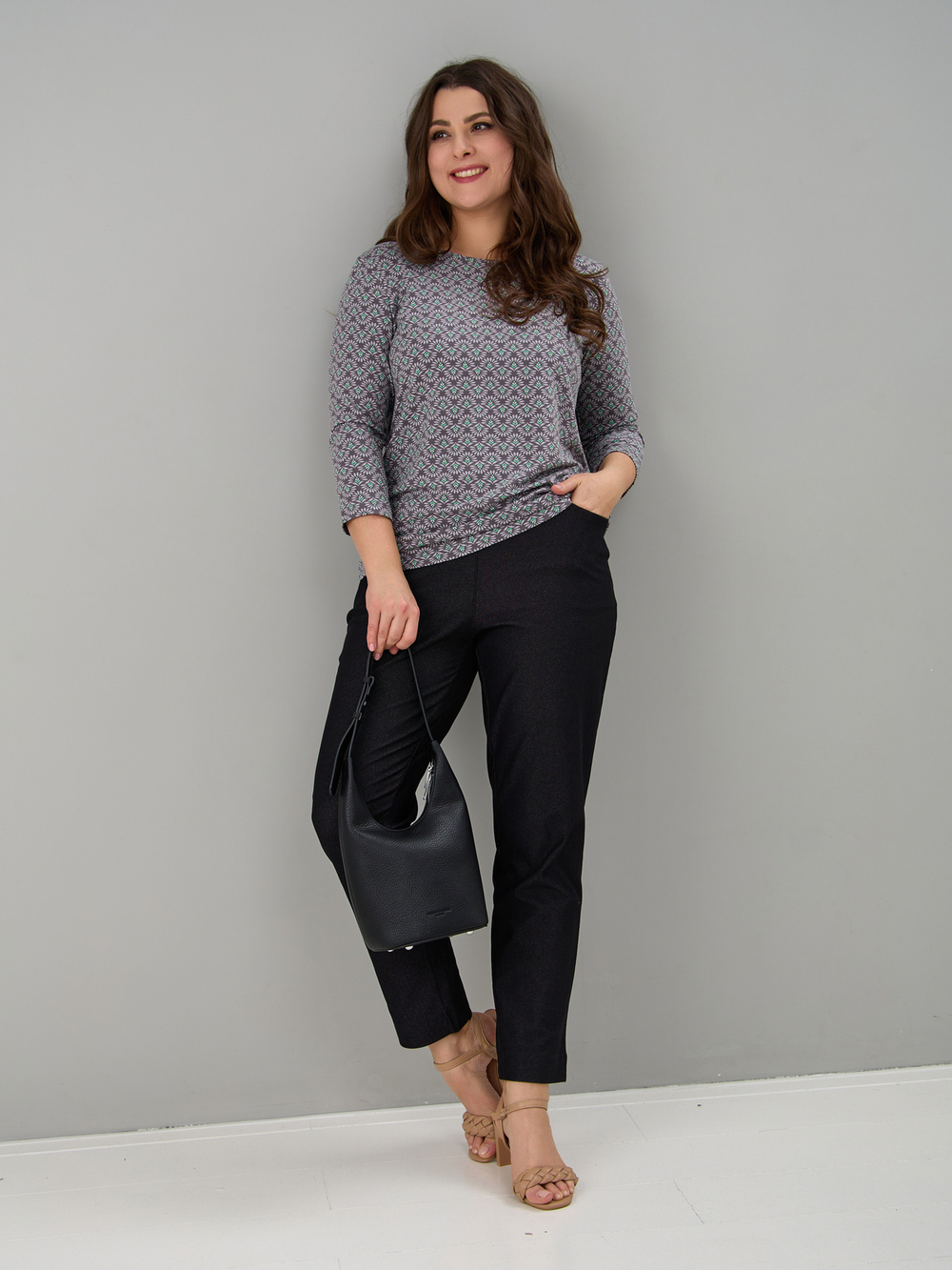 Лонгслив ЛНв-306/кофе-цветочныйорнамент