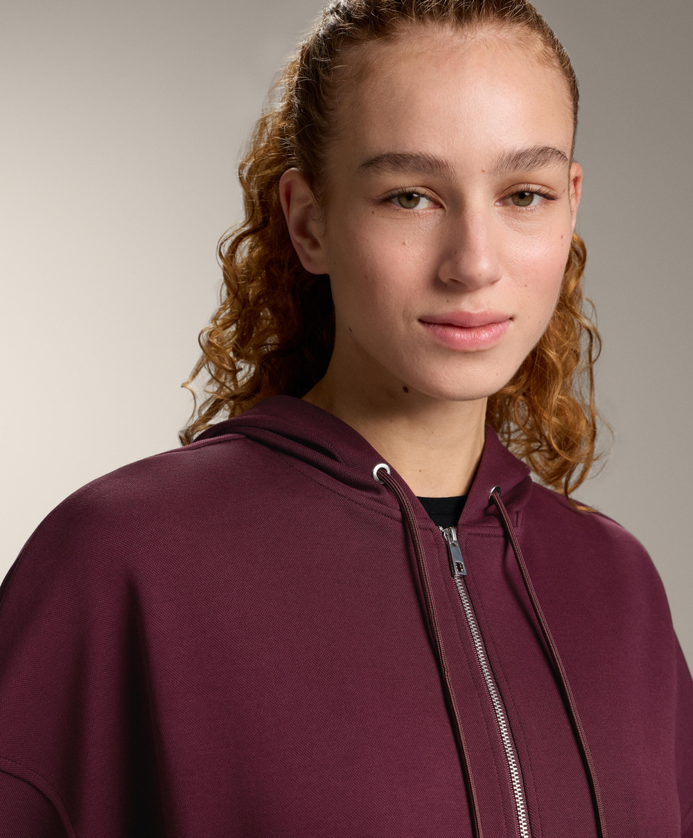 Oysho Куртка-Oversize с капюшоном из пике с хлопком, темно-гранатовый