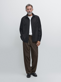 Massimo Dutti Куртка-рубашка из 100% шерстяной фланели, темно-синий