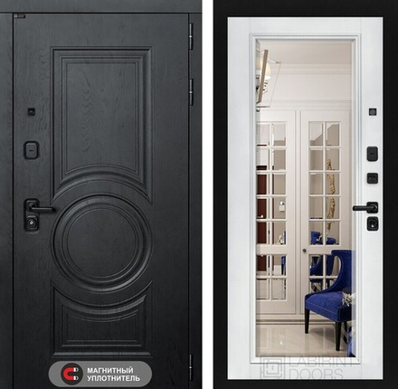 Входная металлическая дверь Лабиринт с зеркалом GRAND (Гранд) Альберо блэк / Зеркало Фацет Белый софт