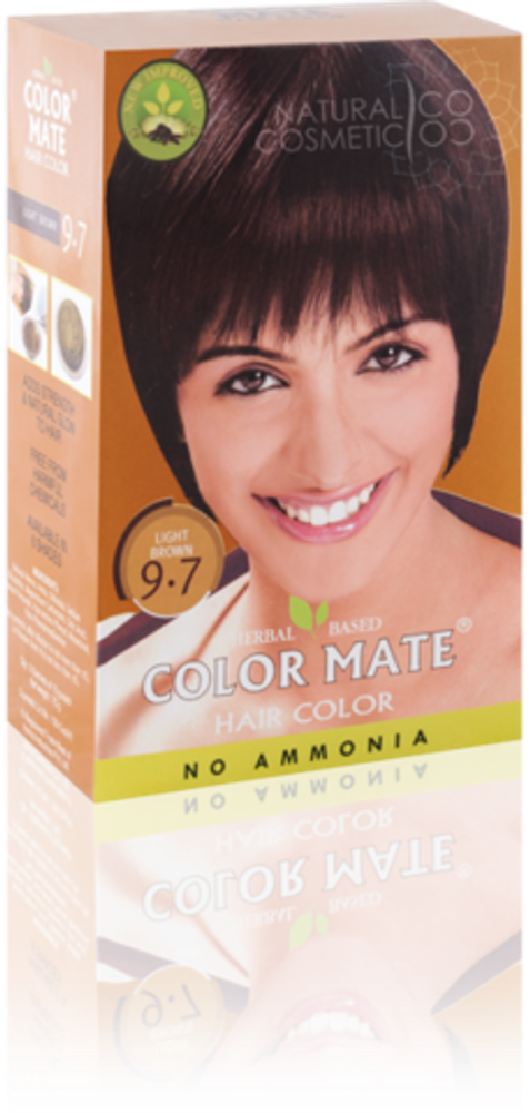 Краска для волос на основе хны Color Mate Light Brown 9.7 Светло-коричневый 100% окрашивание седины