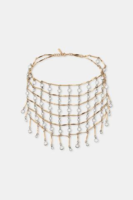 ZARA МЕТАЛЛИЧЕСКОЕ ОЖЕРЕЛЬЕ СО СТРАЗАМИ, ЗОЛОТИСТЫЙ