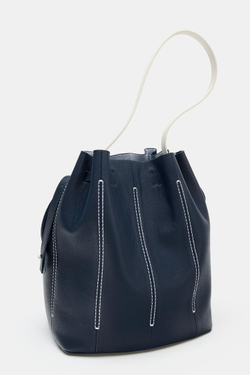 ZARA КОМБИНИРОВАННАЯ КОЖАНАЯ СУМКА, МОРСКОЙ СИНИЙ