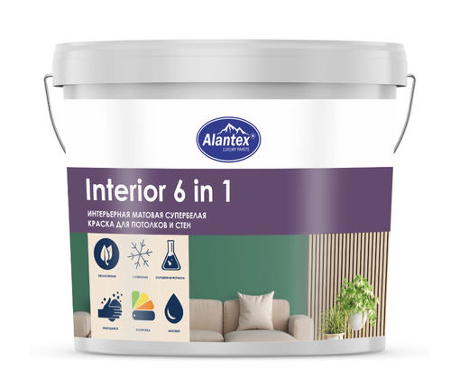 КРАСКА ДЛЯ ПОТОЛКОВ И СТЕН INTERIOR 6 IN 1 МАТОВАЯ 14 КГ (4870233517509)