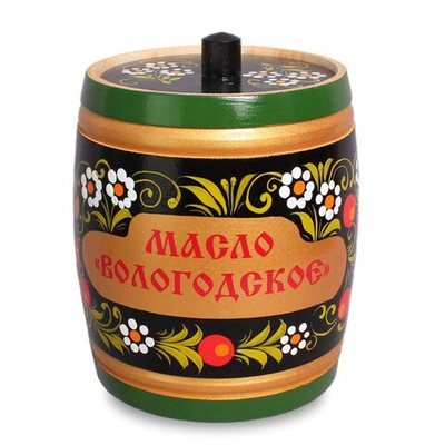 Вологодское масло 82,5% 450 гр в бочонке Роспись ВМК