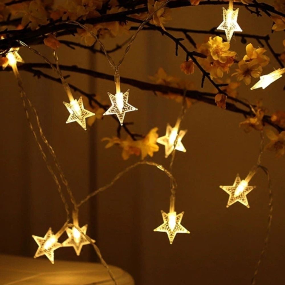 Светодиодная новогодняя гирлянда ЭРА ENIZ-64W Звездочки 1,2*1,3 м теплый белый 64LED IP20 | Гирлянды