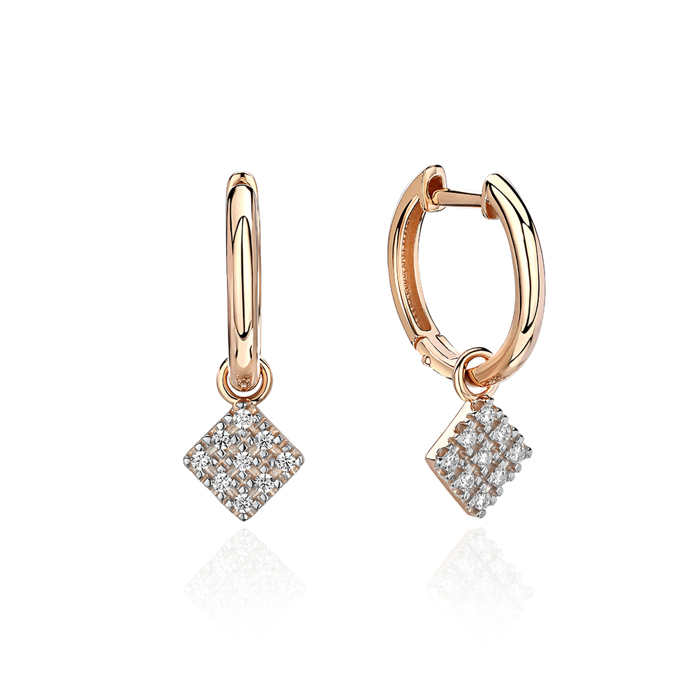 Серьги конго с фианитом из красного золота 585 пробы JA-S-1113734Р