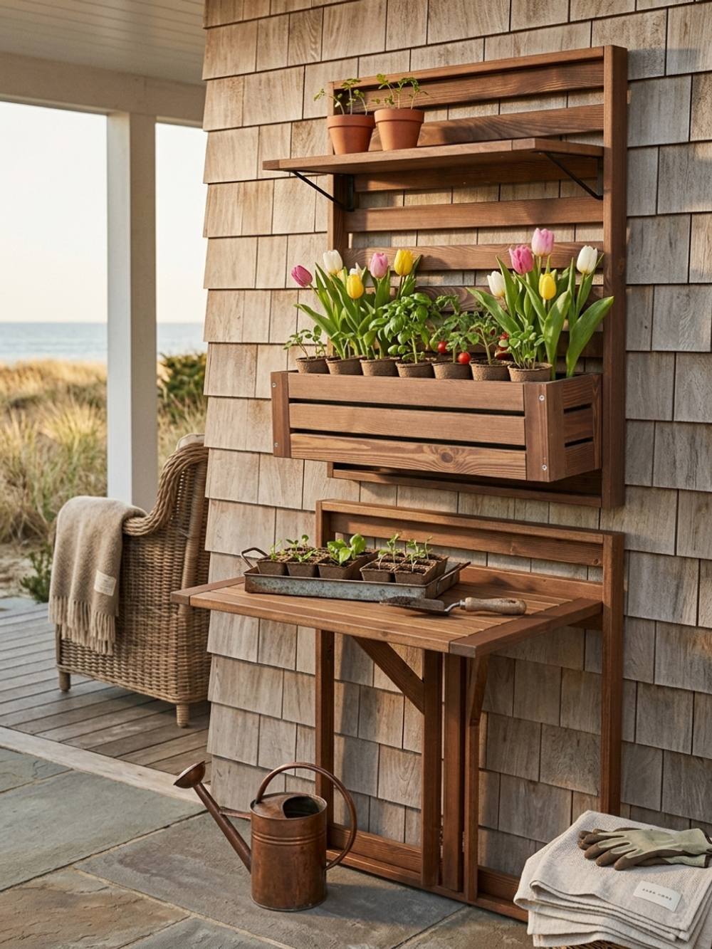 Панель для стен деревянная Эпларо 89х76 см, органайзер хранения из массива сосны для сада, балкона и прихожей, венге