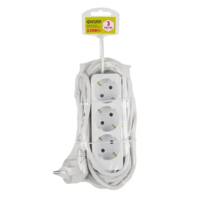 Удлинитель бытовой ФАZA с заземлением и выключением 3 гнезда 3 метра FEG-03-300
