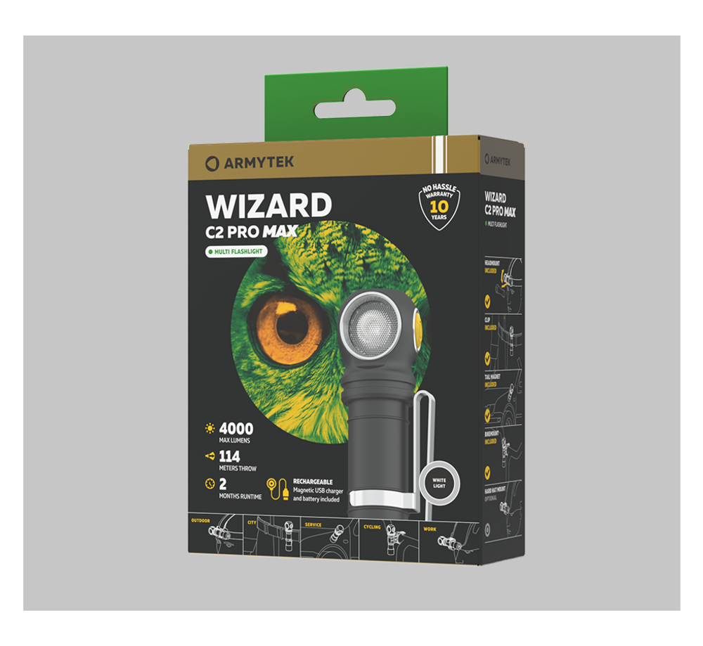 Фонарь налобный Armytek Wizard C2 Pro Max Magnet USB, XHP70.2, холодный (White), 4000 лм, ABM-01, 1x21700 (в комплекте)