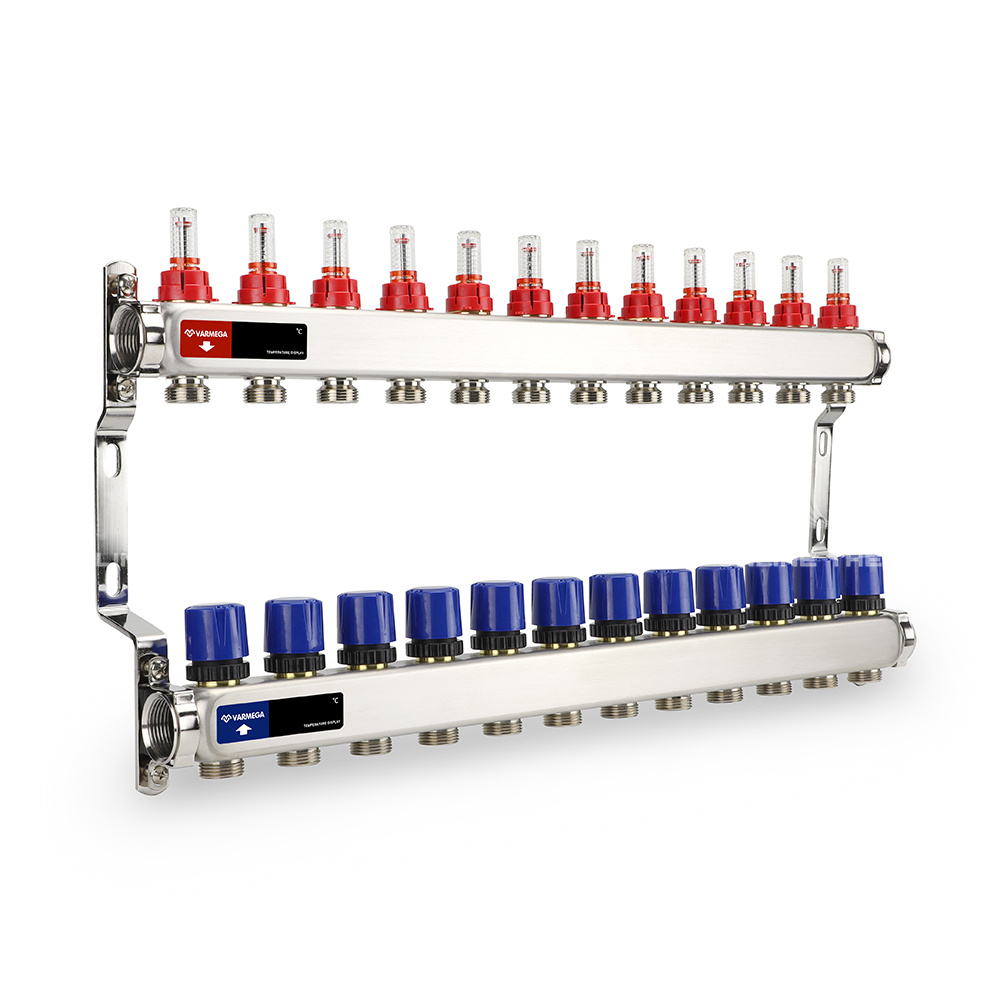 Коллекторная группа для теплого пола Varmega - 1" на 12 контуров 3/4" EK (нержавеющая сталь)