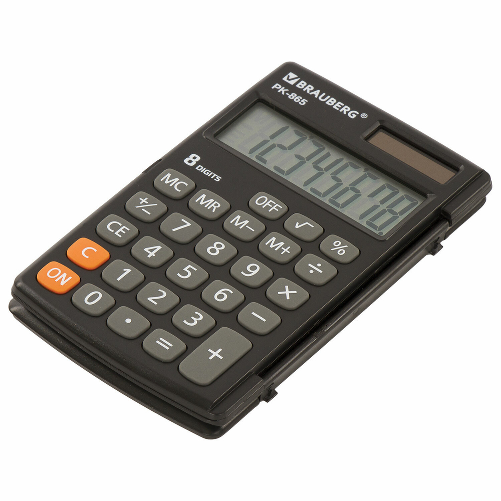 Калькулятор карманный BRAUBERG PK-865-BK (120x75 мм) 8 разрядов двойное питание черный (2 штуки в упаковке)