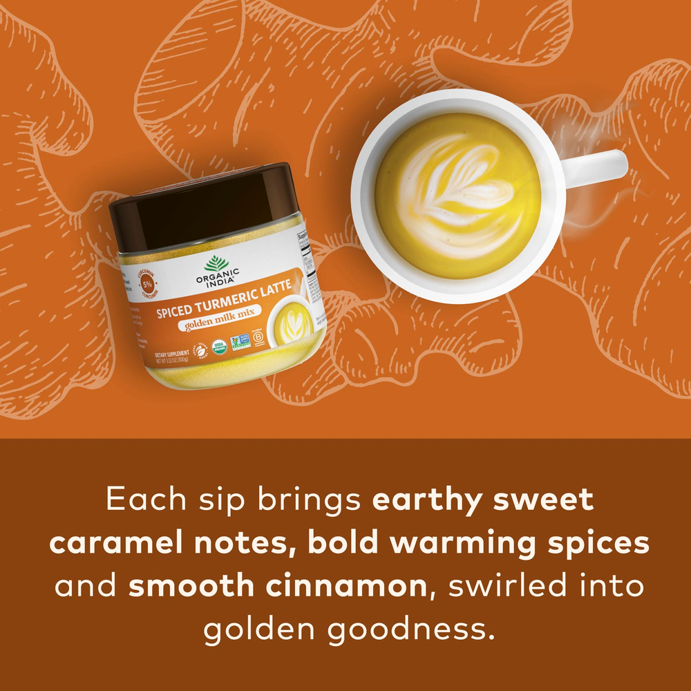 Organic India, пряное латте с куркумой, смесь Golden Milk, 100 г (3,52 унции)