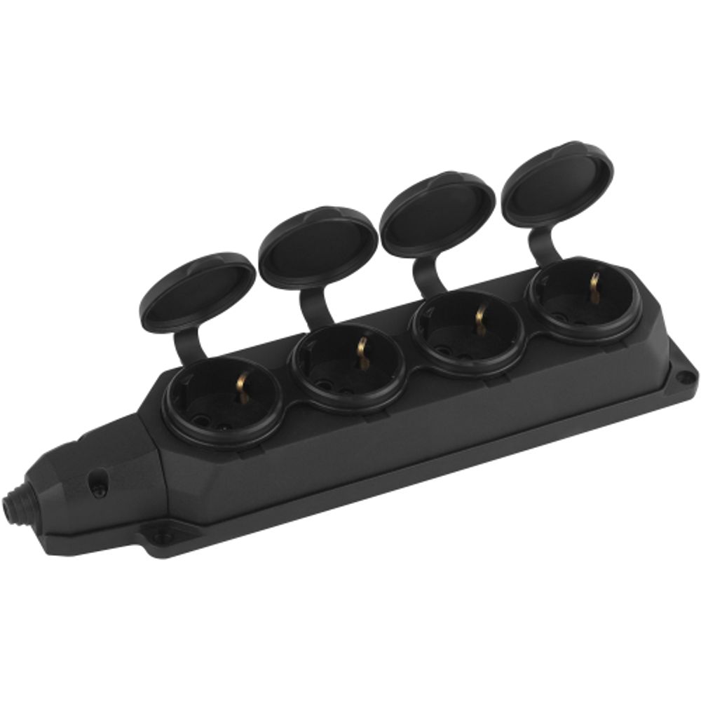 Колодка ЭРА K-4e-B-IP44 каучуковая с заземлением 4 розетки 16A IP44 черная