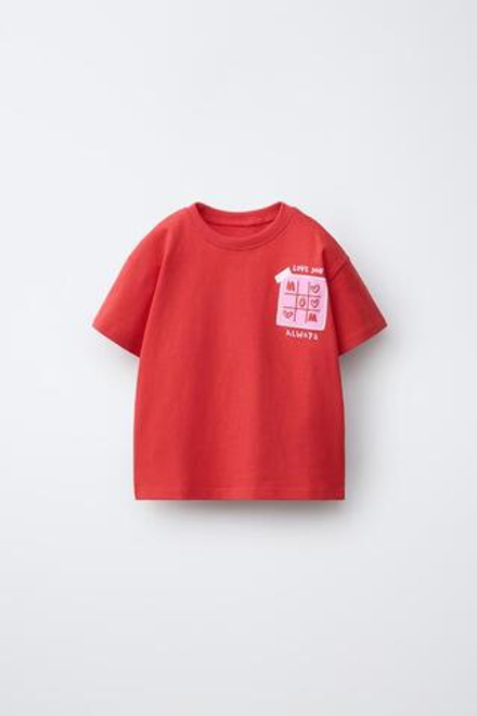 ZARA ФУТБОЛКА С РЕЛЬЕФНЫМ ПРИНТОМ, КРАСНЫЙ