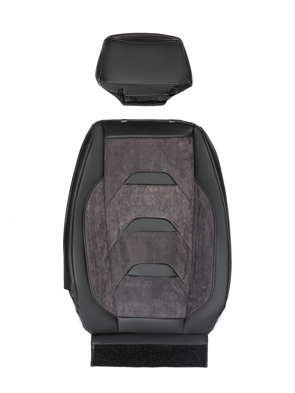 Чехлы Люкс Scania 5 серия Высокое и низкое сиденье (экокожа, черный, серая вставка)