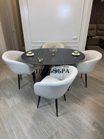 Круглый раздвижной стол "Бонжур", керамогранит, черный мрамор и стулья "Версаль"