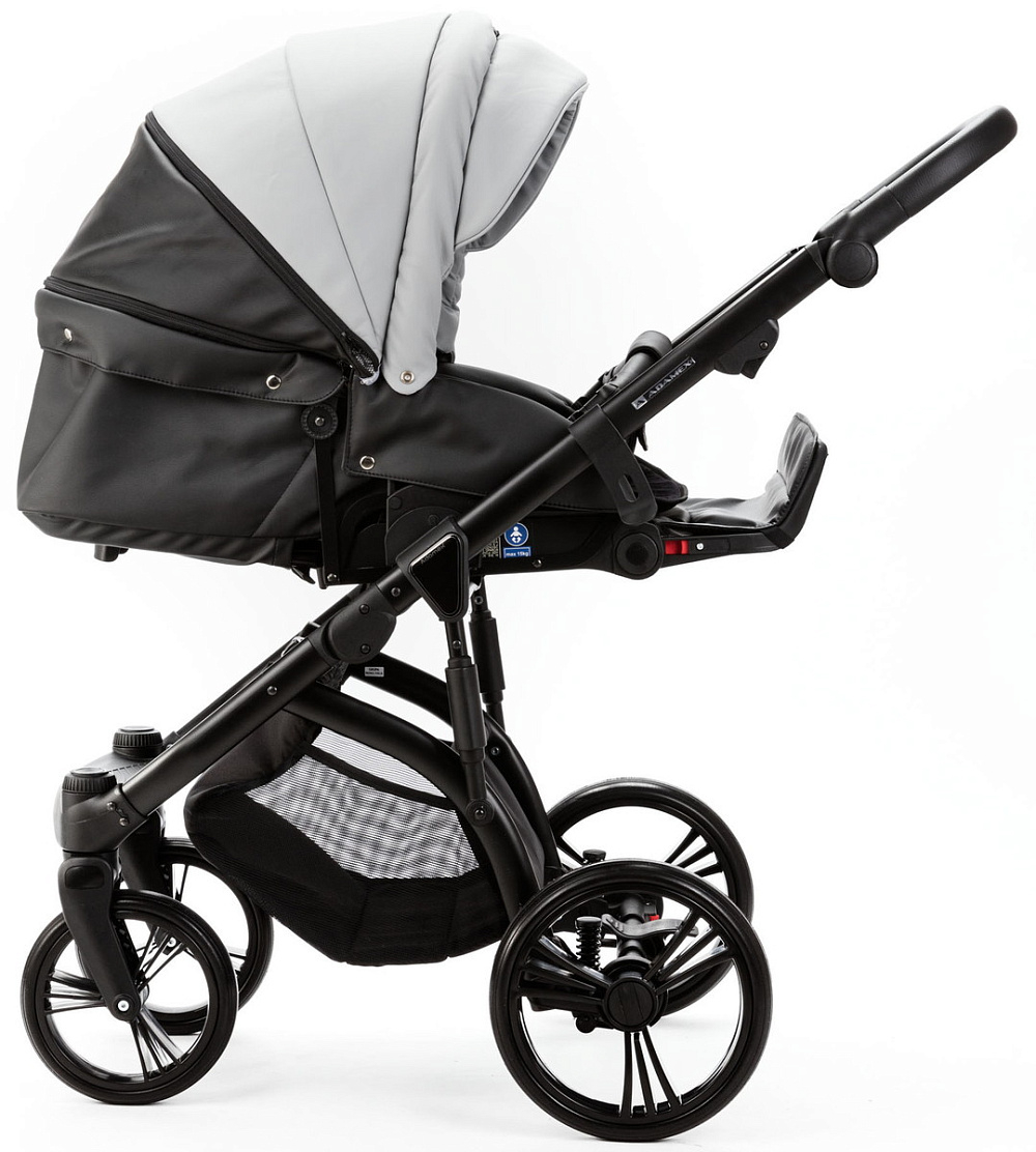 Детская коляска Adamex Lanti Deluxe 3 в 1 LN-SD107 (СВ.СЕР.КОЖА + ЧЕРН. КОЖА)