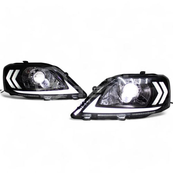 Фары Лада Ларгус передние в стиле Lexus с Bi LED модулями 2.5 дюйма + ДХО с плавающими поворотниками, хром маска (Китай)