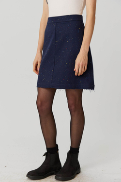 Мини-юбка из синей шерсти с вкраплениями