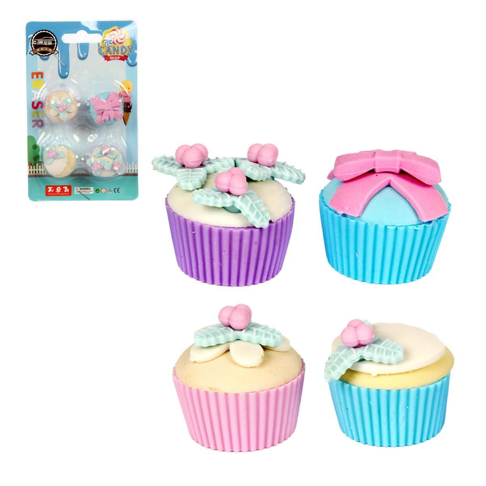 Набор ластиков на блистере "Пироженки" 4 шт, 2 вида микс, С-40383