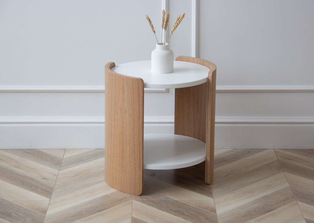 Столик Lagom D 43 см высота 45 см (белый, натуральный дуб)