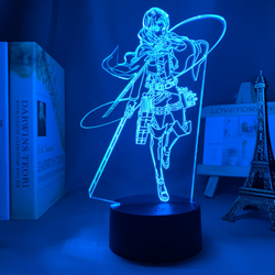 Акриловый светильник на черной подставке "Атака Титанов - Леви"