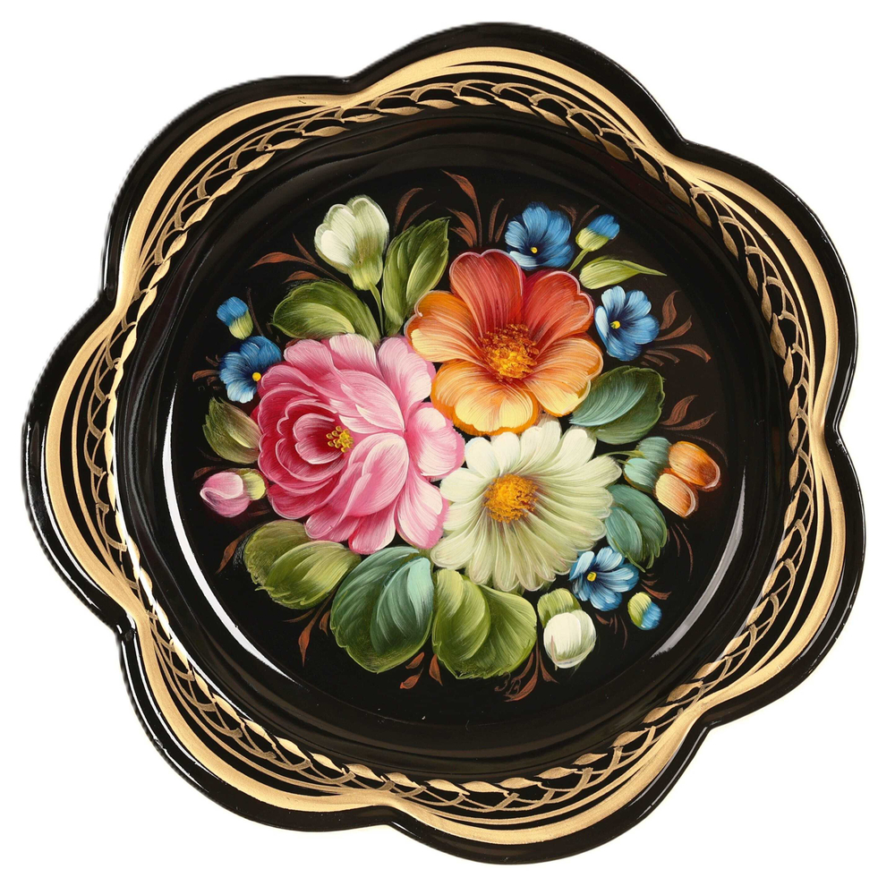 Жостовский поднос декоративный, размер 18 см (A1), металлический