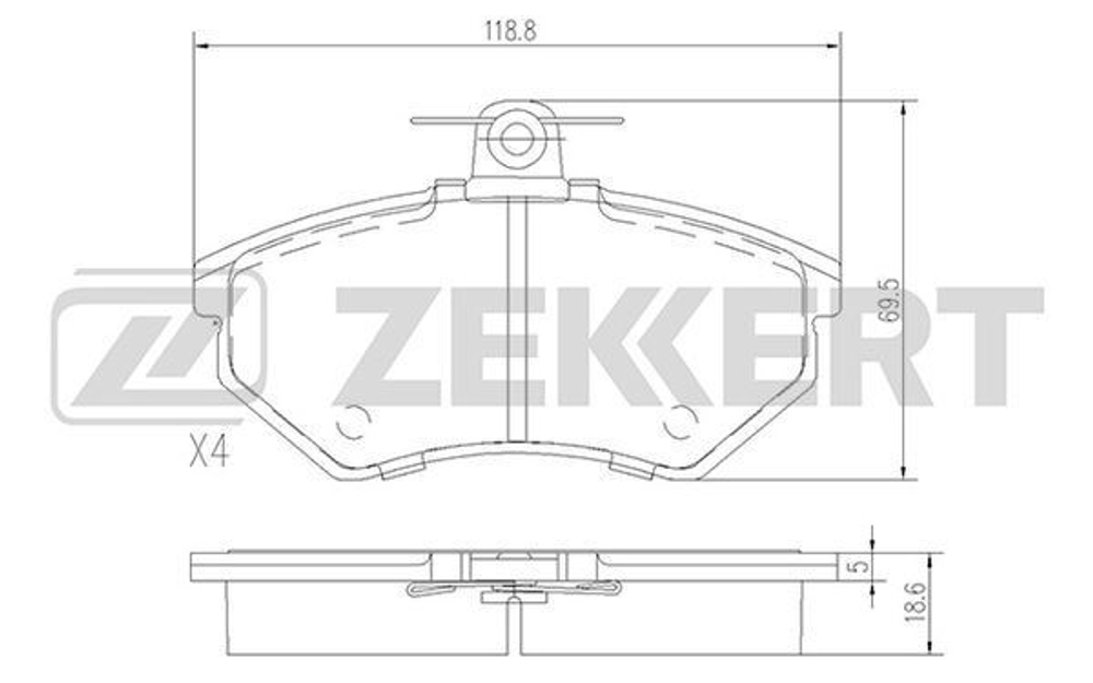 ZEKKERT BS1098 Колодки тормозные передние с ушком Audi 80, Seat Ibiza, Chery Amulet, VW Golf, Passat