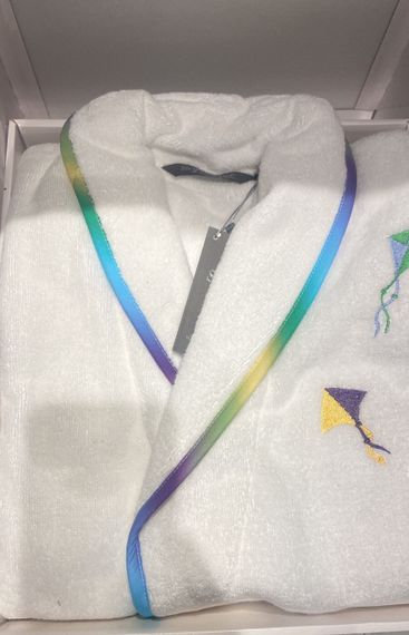 Детский махровый халат RAINBOW бело-желтый SOFT COTTON