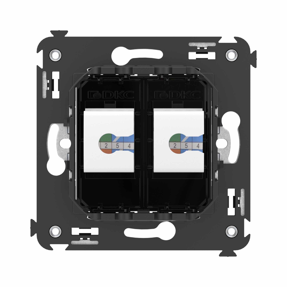 Телефонная розетка RJ-12 без шторки в стену двойная, "Avanti", "Черный квадрат"
