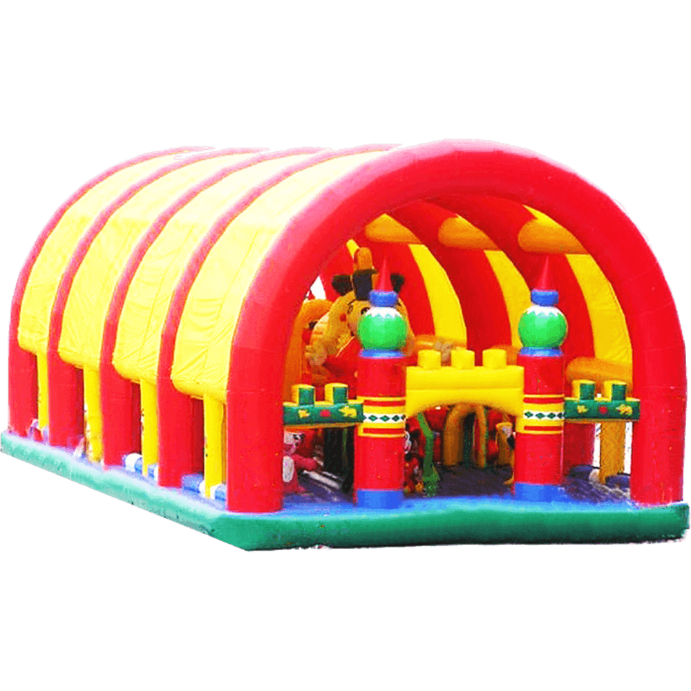 Коммерческий надувной батут "Веселый дом и звери в нём" с крышей 14*7*6 м