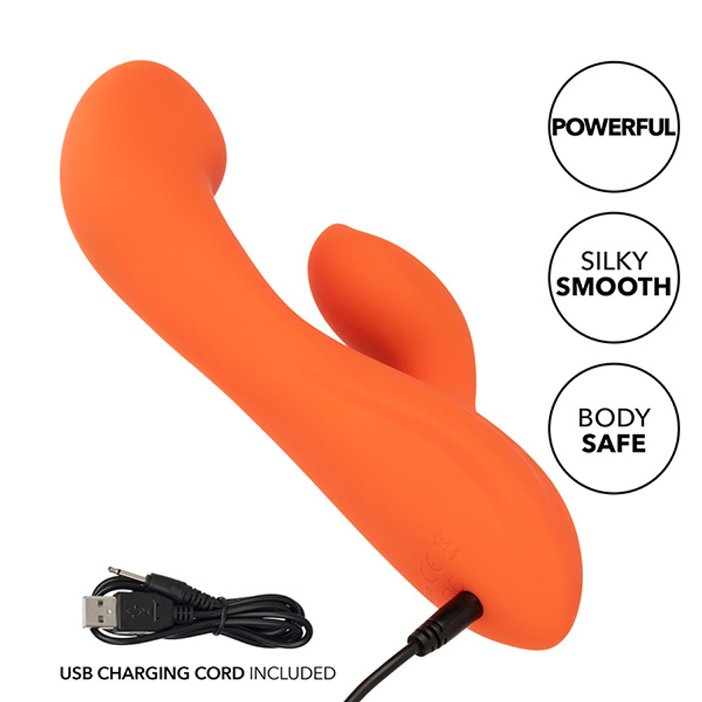 Оранжевый вибратор-кролик 17,75см California Exotic Stella Liquid Silicone Dual G SE-4368-20-3