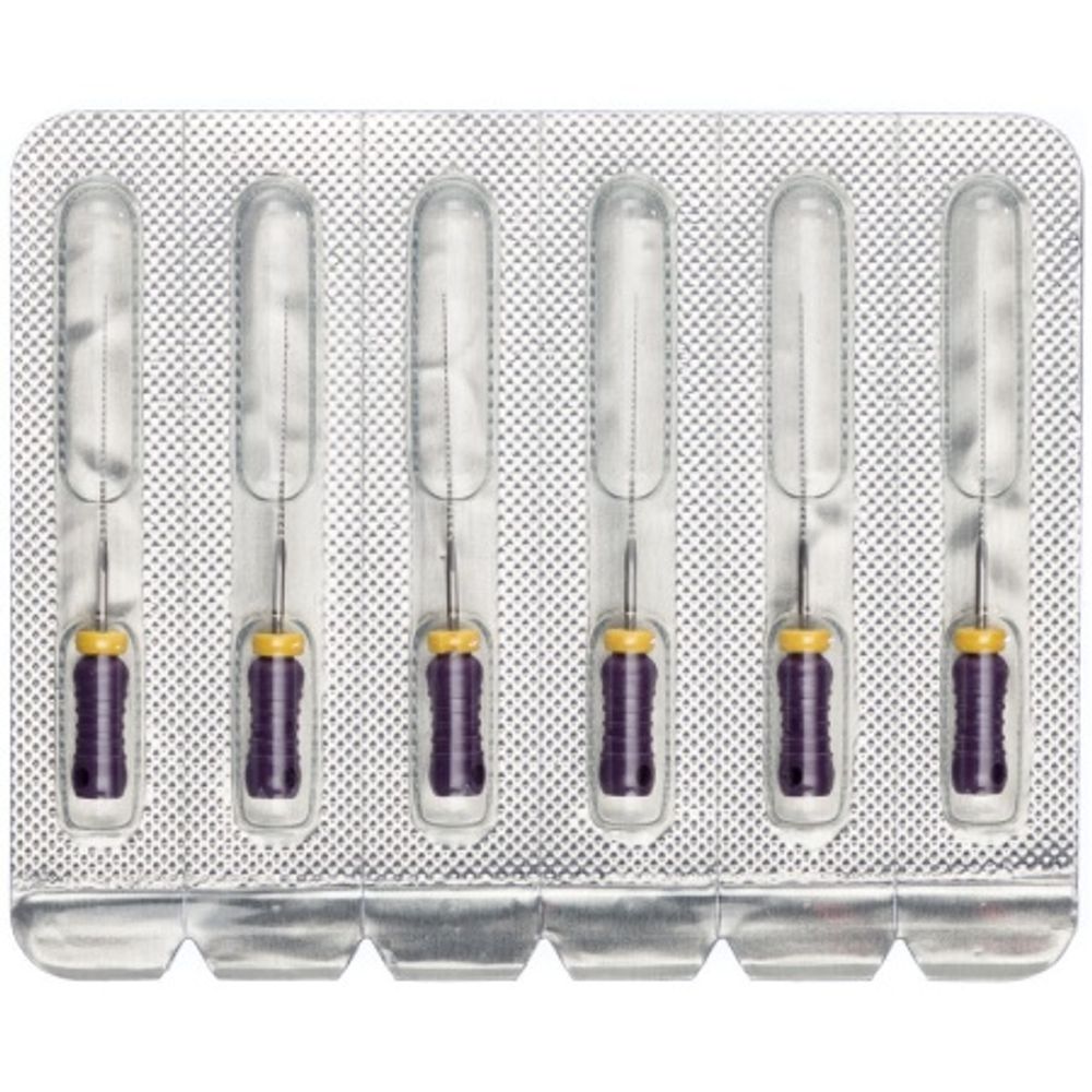 Pro-Endo K-Files №10 (25мм) (6шт.) Про-Эндо К-файлы (К-рашпили), каналорасширители ручные