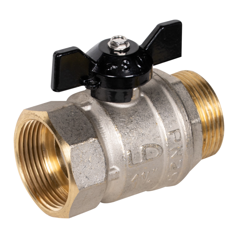 Кран шаровой латунный LD Pride 47.32.B-Н.Б Ду 32 Ру 25 вн-нр, (бабочка)