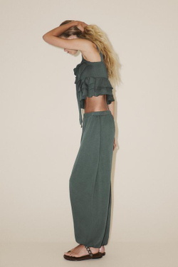 ZARA БРЮКИ-БАГГИ ИЗ ФЛИСА, ЗЕЛЕНЫЙ