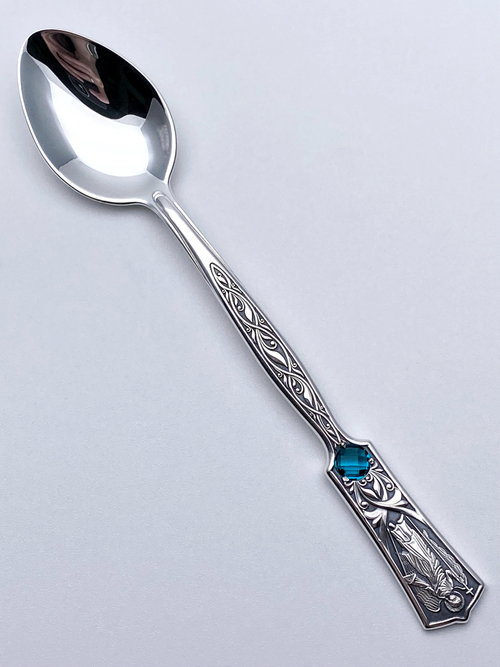 Ложка  из серебра/Чернение/Ангел-Хранитель/Со вставкой из фианитов