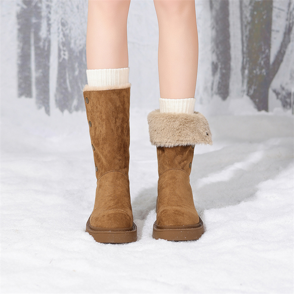JOSINY Northeast Insulated Shoes Snowfield Outerwear, Knee High Boots Heel Height 4.8cm Women"s Camel