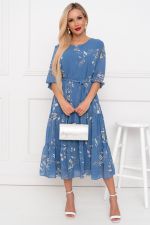 Платье Хелен (темно-голубой/цветы)-46р-р Р11-1075/13 Nikol