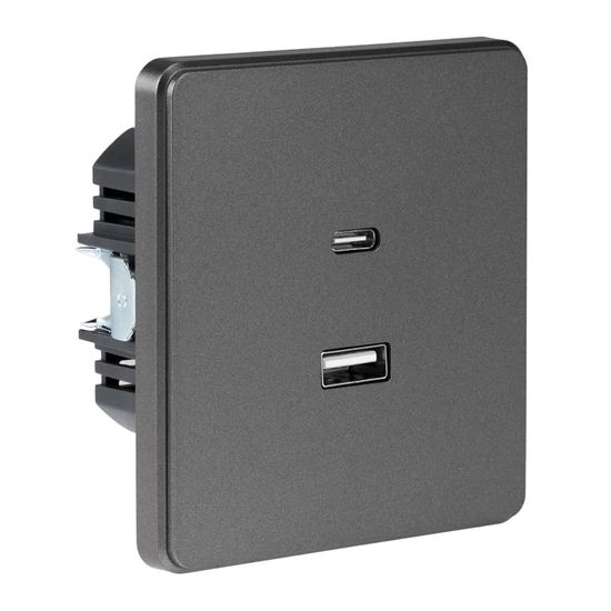 Розетка ROUND USB-A+Type-C 3А с функцией быстрой зарядки титан KRANZ