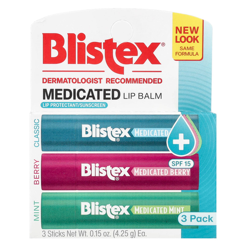 Blistex, Лечебный бальзам для губ, SPF 15, мята, ягоды, классический, 3 шт. В упаковке, 4,25 г (0,15 унции)