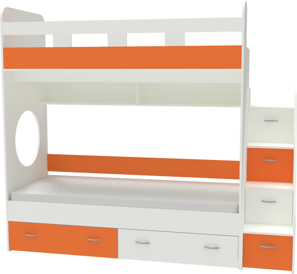 Двухъярусная кровать КарИВи Юниор 1 80х190 Белый  Оранжевый, Белый